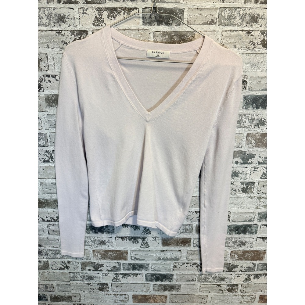 Babaton V-Neck Sweater Women XS Pale purple Fine Knit Long Sleeve Pullover